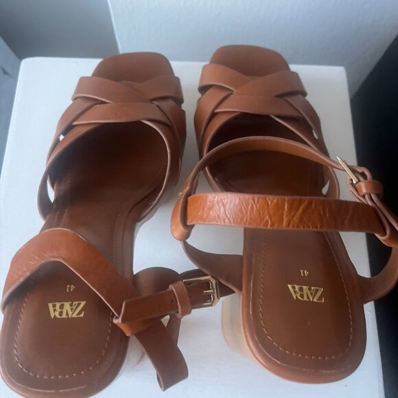 ZARA Wooden Block Heel Sandals – Size 10 - Picture 3 of 5